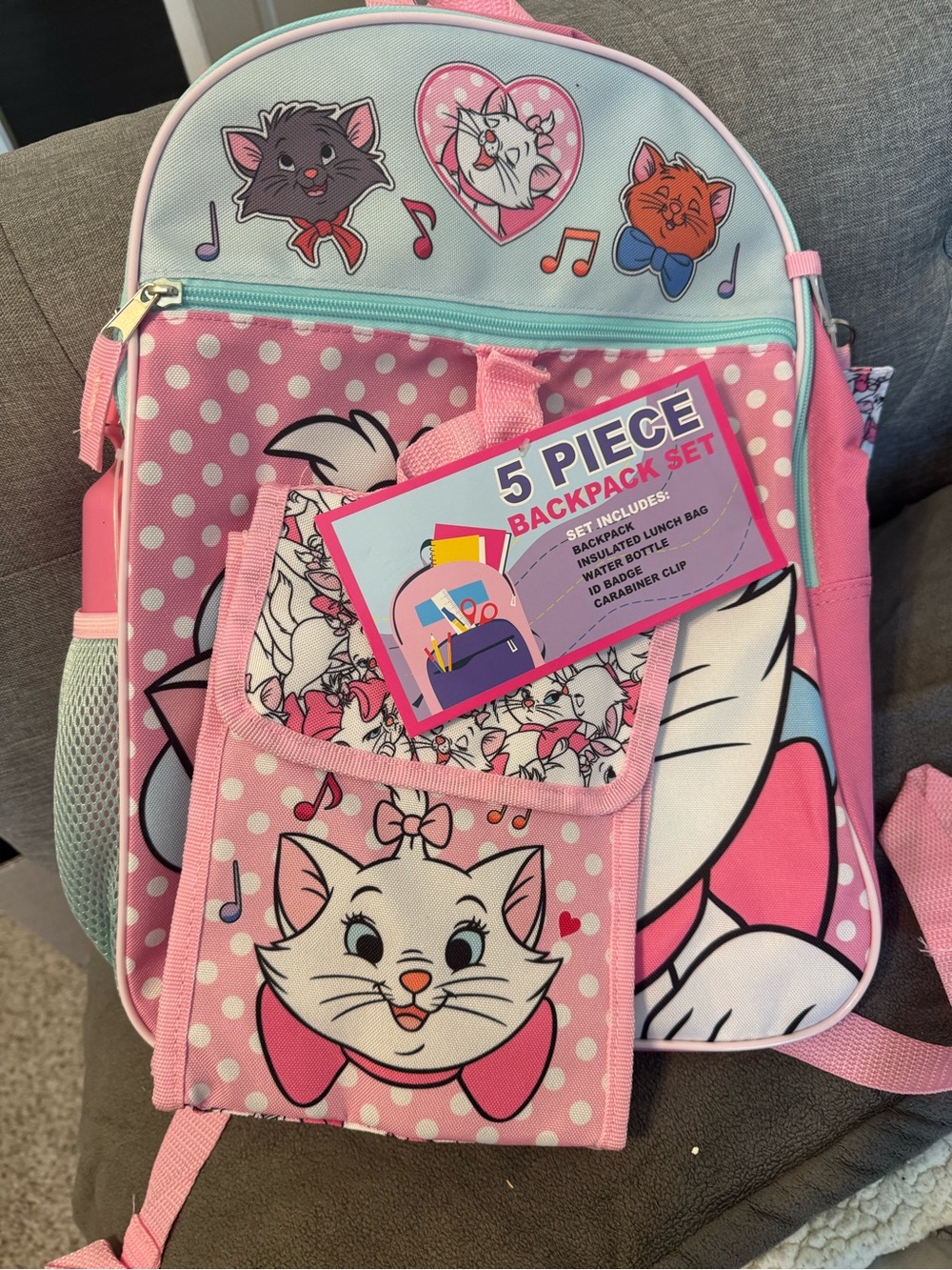 Disney Pink and Light Blue Cat 5-Piece Backpack Set